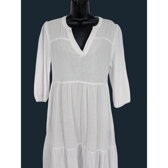 Joan Vass Gauze Midi Dress Tiered Cottage Resort Minimalist Relaxed Fit Size S - Picture 7 of 14